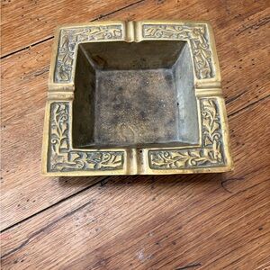 Vintage Brass Decor Catchall Square Ashtray with Intricate Design